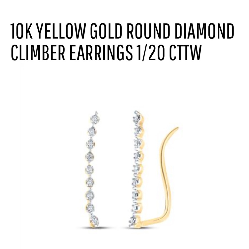 10k solid gold real diamond yellow gold dainty climber earrings, gift for her